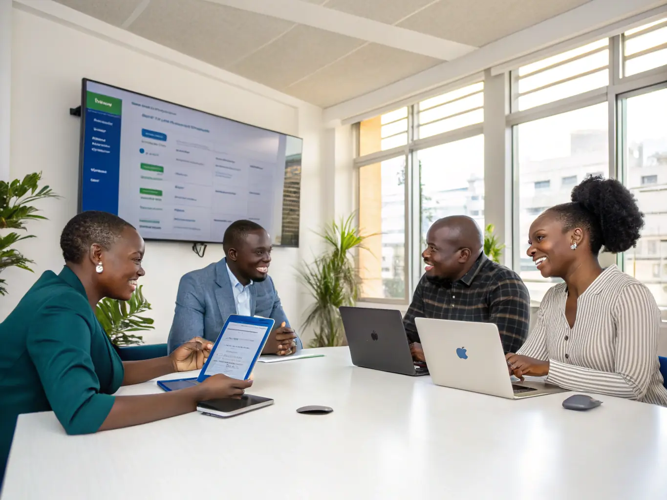 An image depicting a diverse group of South African professionals collaborating on financial planning in a modern office environment, symbolizing airmailspace.site's commitment to financial planning.