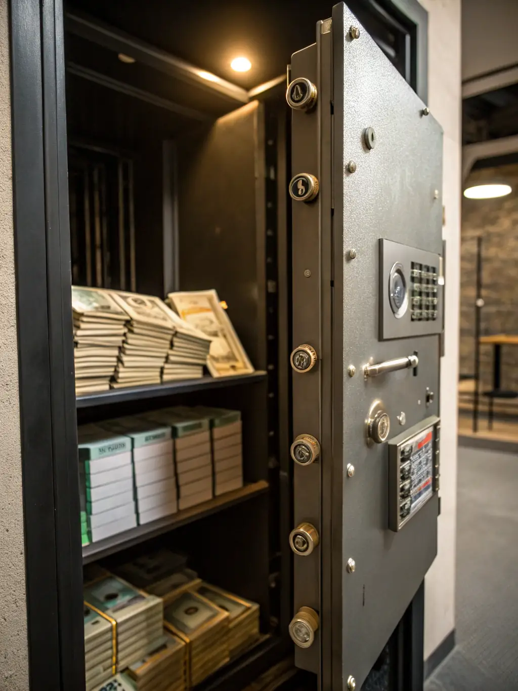 A picture of a secure vault with gold bars, symbolizing financial security and stability, with a subtle South African flag in the background.